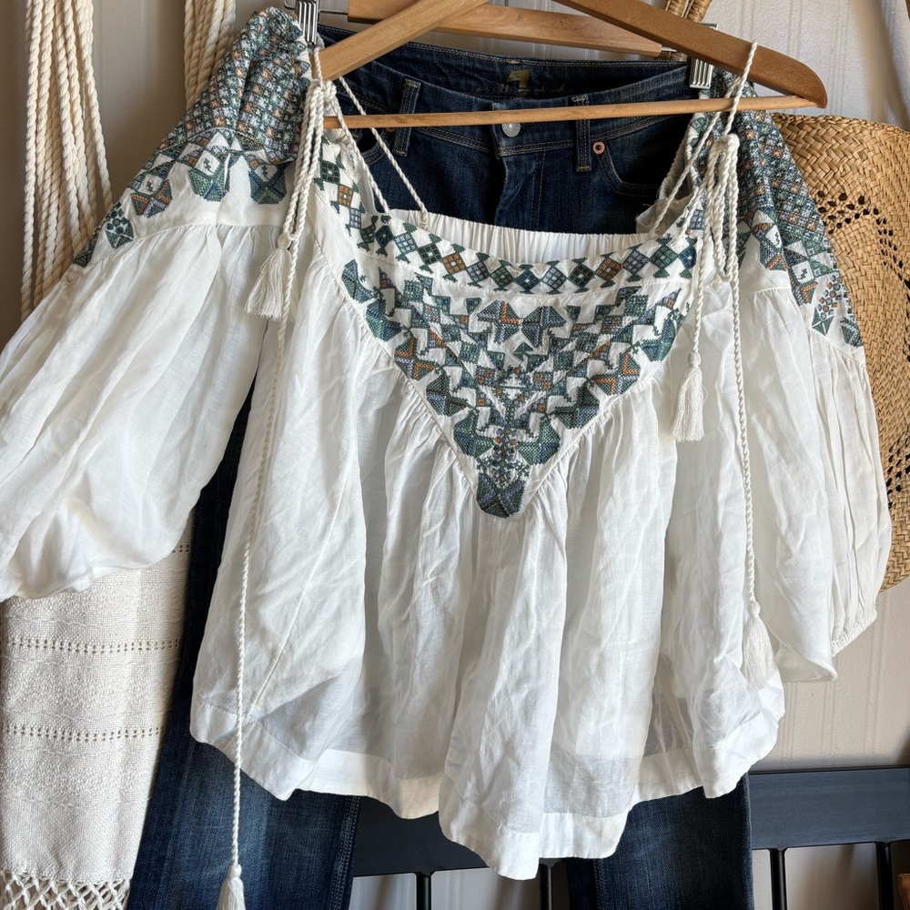 Free People Embroidered Vacay Vibes Top Size S